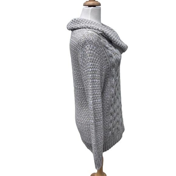 Cabelas Cable Knit Sweater Sz M Cream Cowl Neck Chunky Cozy Fisherman Career - Picture 7 of 13